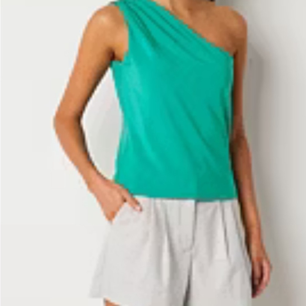 Worthington Womens Asymmetrical Neck Sleeveless Blouse